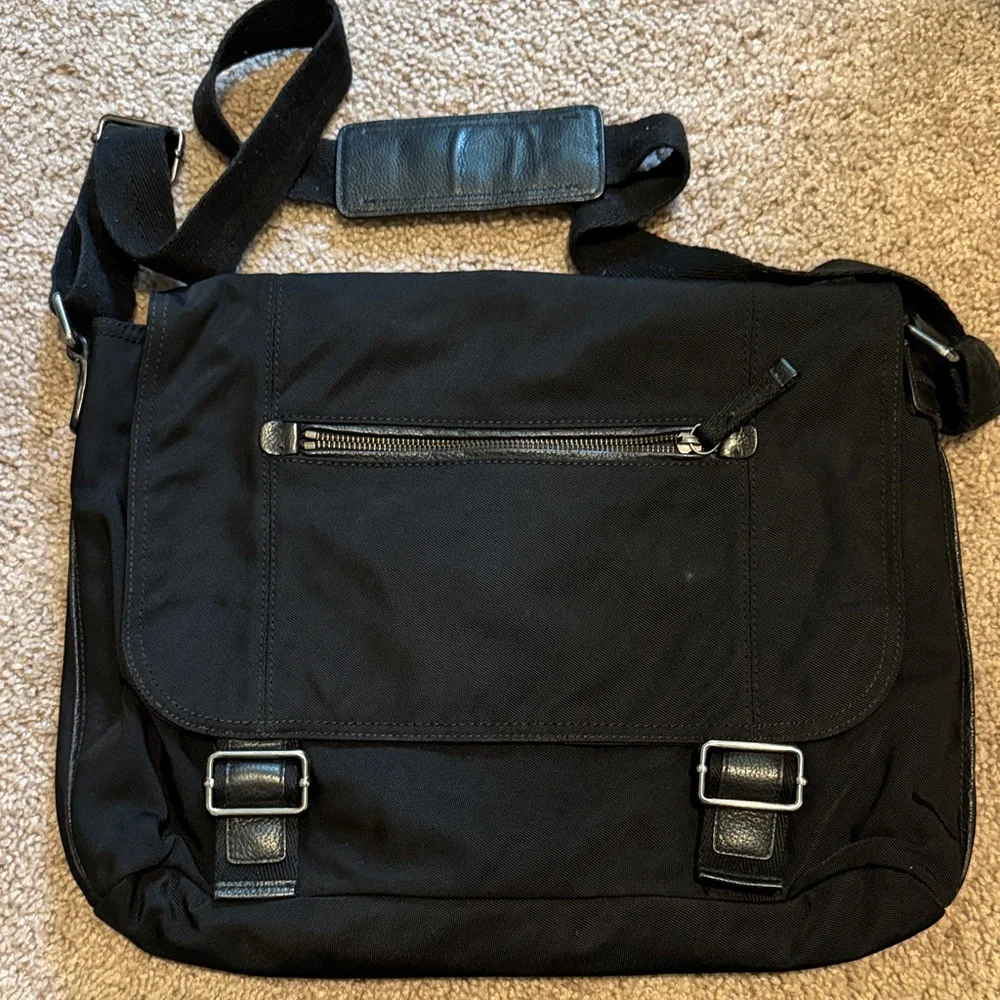 Banana Republic Black Messenger Bag with Buckle Accents